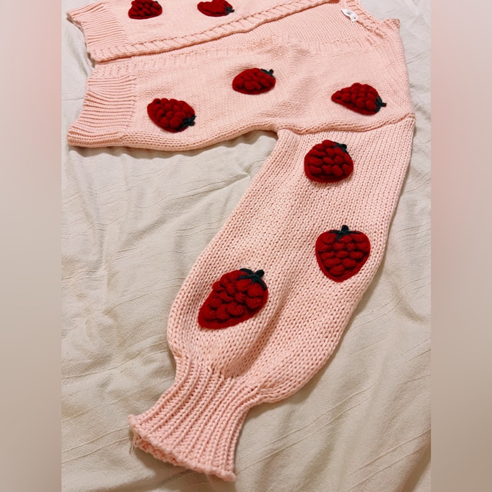 Talulah Strawberry Knit Cardigan Size Medium Pink Red Embroidered - Picture 5 of 8